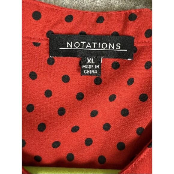 Notations Shirt Women's Size XL Red Black Polka Dot Polyester Stretch Button-Up - Picture 3 of 8